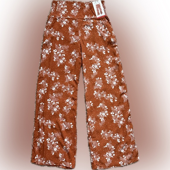 Three Dots Bohemian Floral Rust Pull-On Pants - Picture 1 of 9